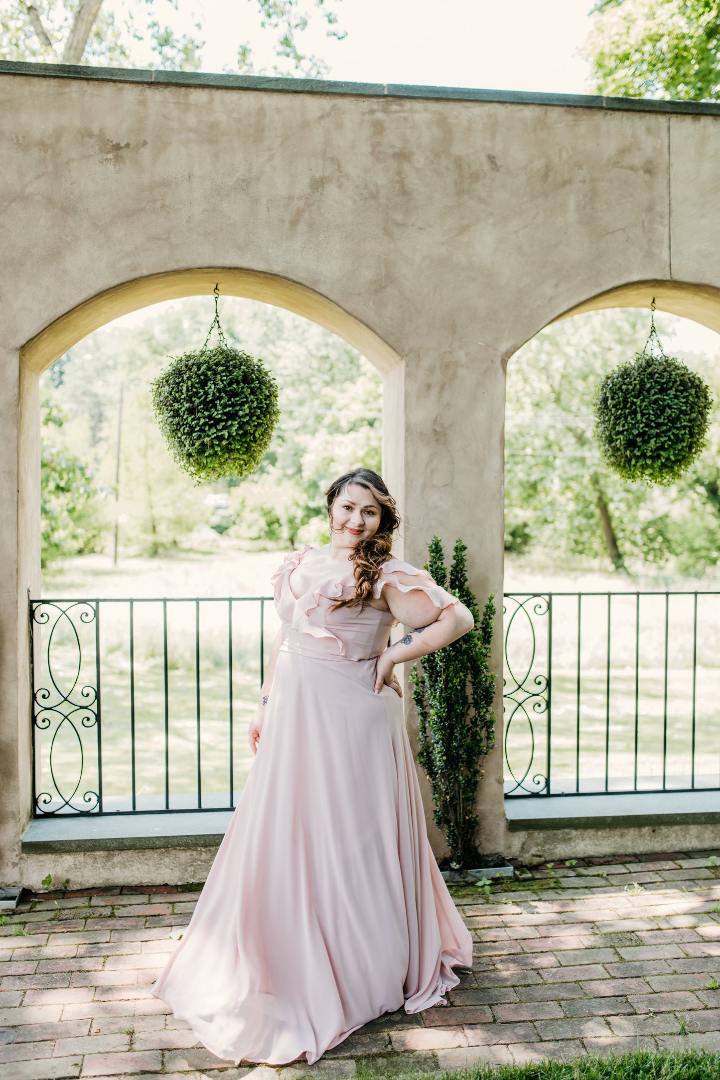 Katie wears Isla in Dusty Light Pink