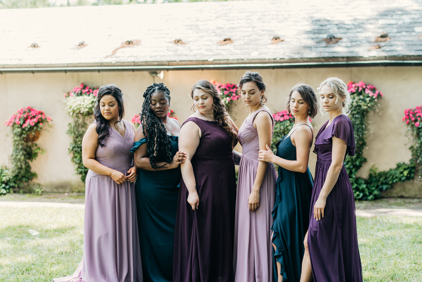 Erin (far right) wears the Elizabeth dress